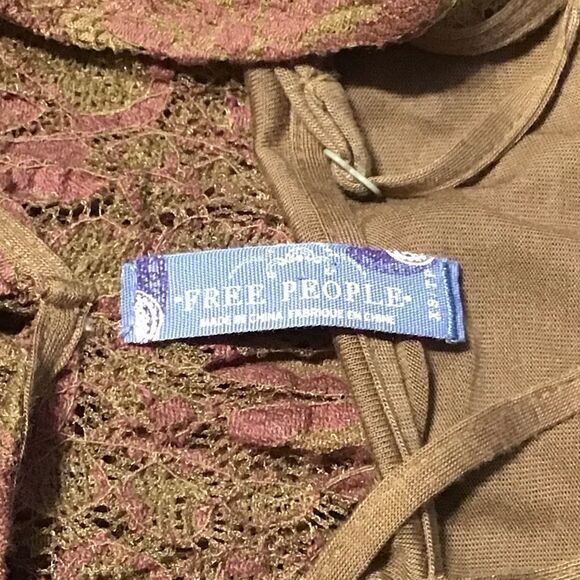 Free People Brown Purple Floral Lace Dress XS - Picture 8 of 10